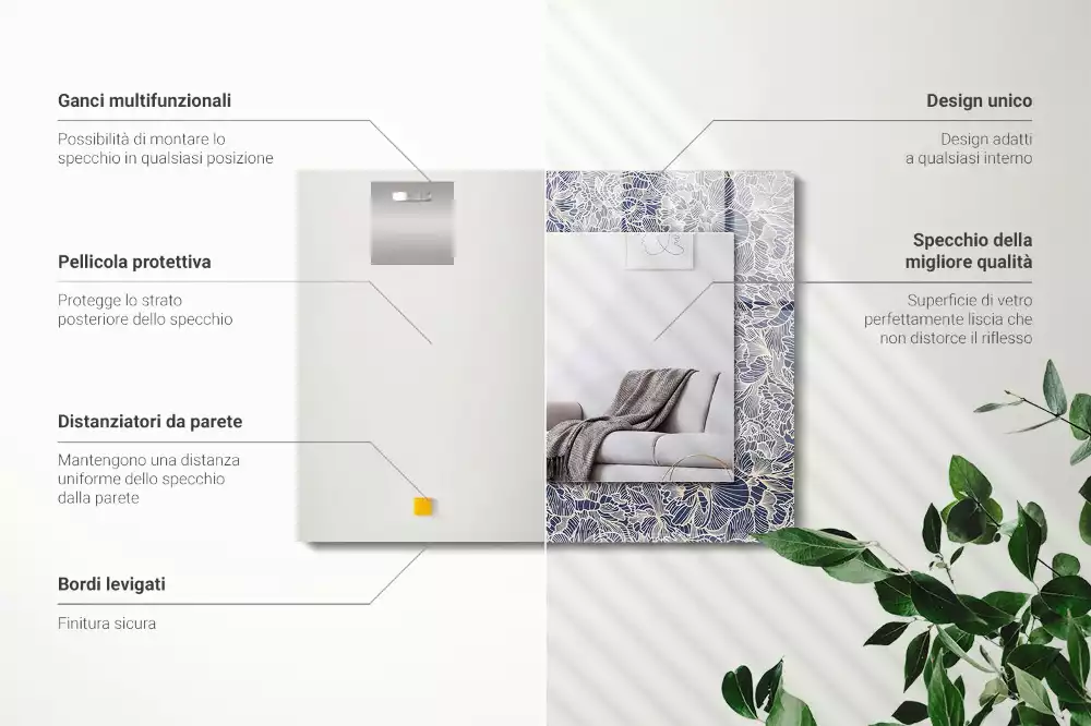 Oglindă dreptunghiulară cu imprimeu floral pe țesătură
