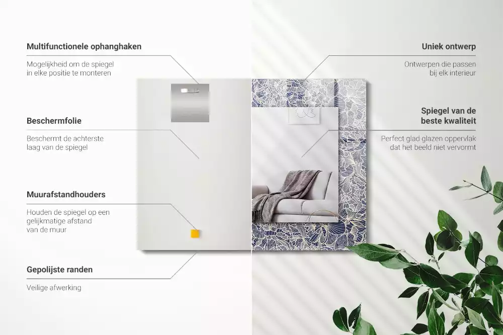 Oglindă dreptunghiulară cu imprimeu floral pe țesătură