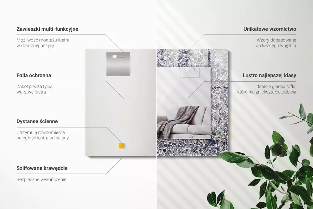 Oglindă dreptunghiulară cu imprimeu floral pe țesătură