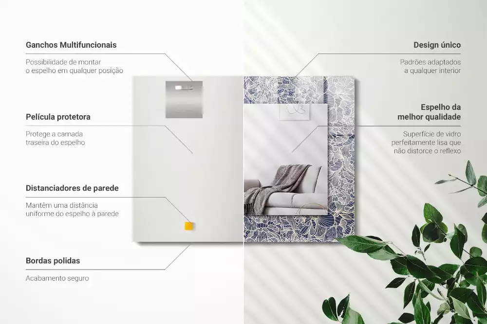 Oglindă dreptunghiulară cu imprimeu floral pe țesătură