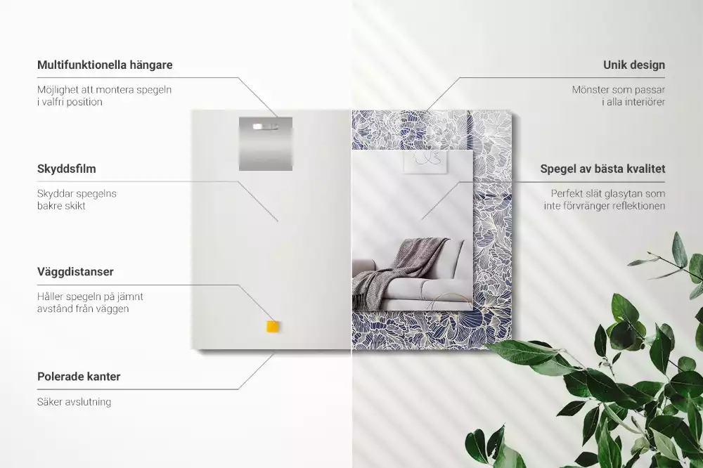 Oglindă dreptunghiulară cu imprimeu floral pe țesătură