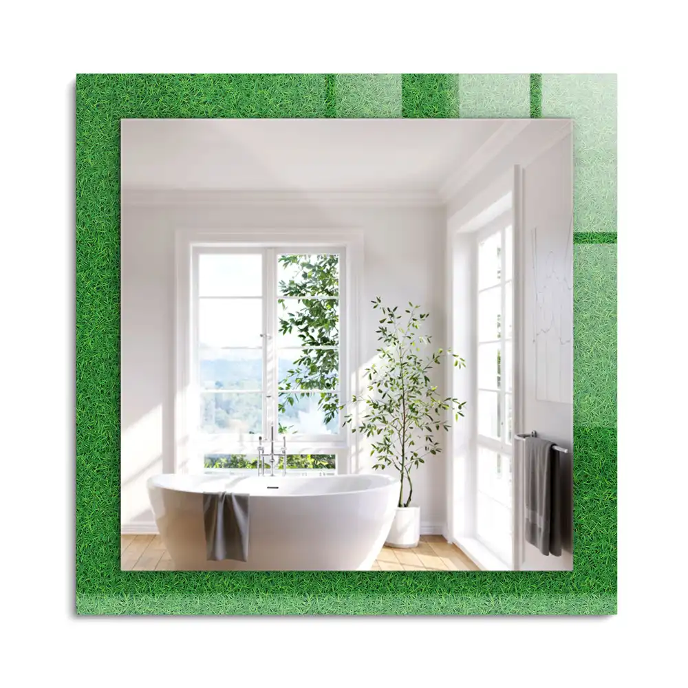 Oglindă dreptunghiulară cu ramă imprimată cu model iarbă verde