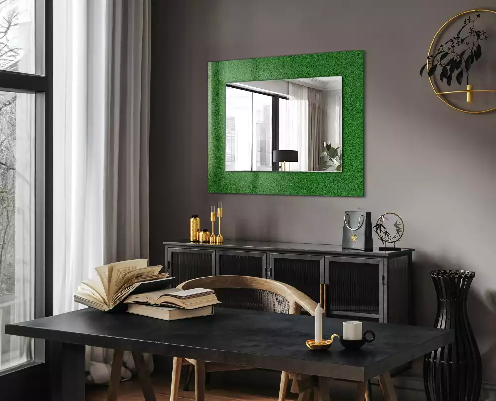 Oglindă dreptunghiulară cu ramă imprimată cu model iarbă verde