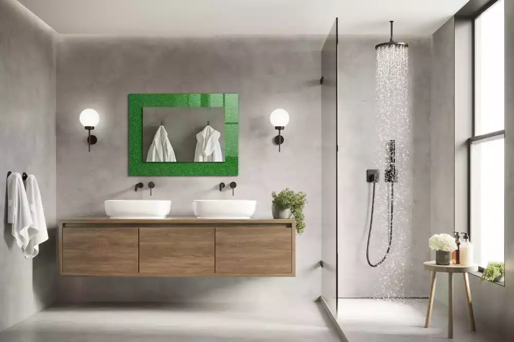 Oglindă dreptunghiulară cu ramă imprimată cu model iarbă verde