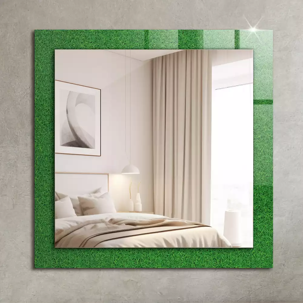 Oglindă dreptunghiulară cu ramă imprimată cu model iarbă verde