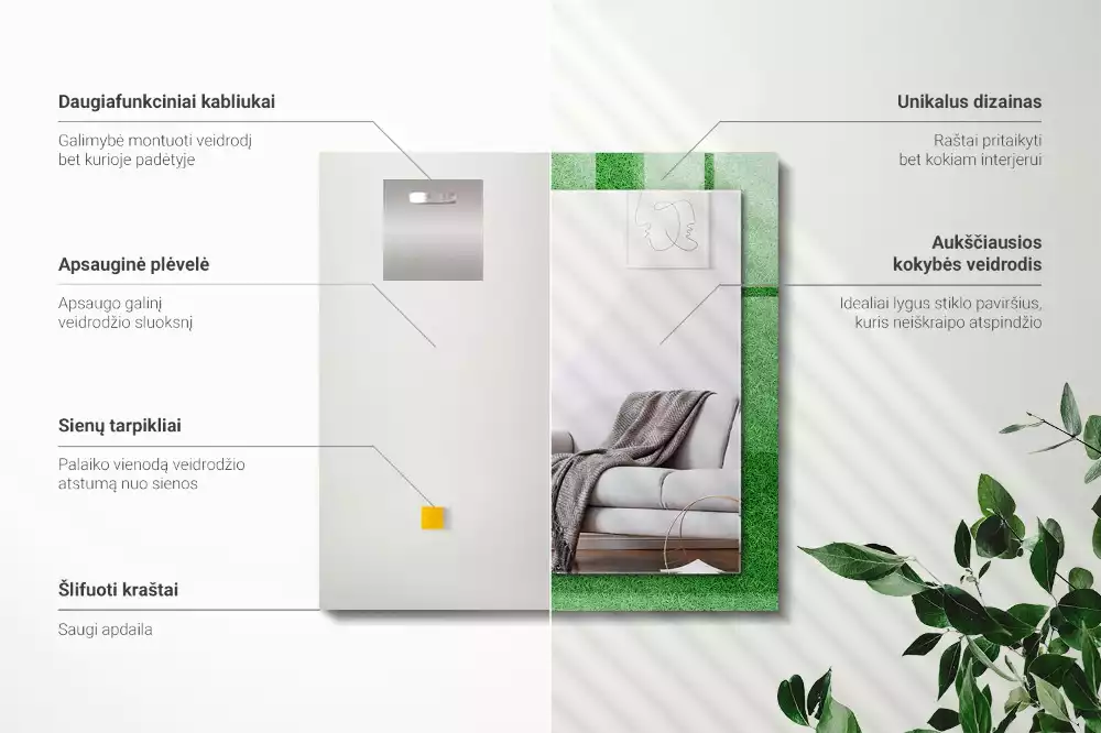 Oglindă dreptunghiulară cu ramă imprimată cu model iarbă verde