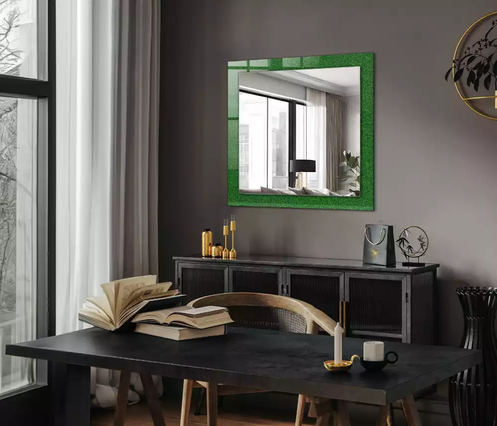 Oglindă dreptunghiulară cu ramă imprimată cu model iarbă verde