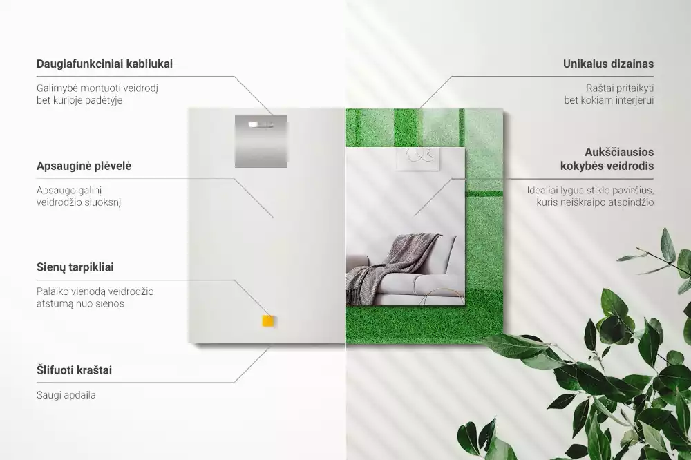 Oglindă dreptunghiulară cu ramă imprimată cu model iarbă verde