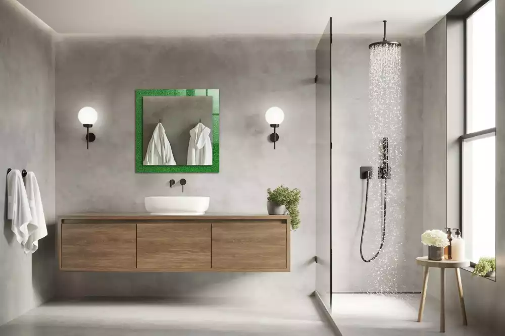 Oglindă dreptunghiulară cu ramă imprimată cu model iarbă verde