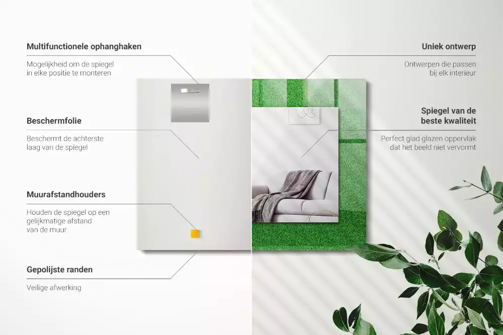 Oglindă dreptunghiulară cu ramă imprimată cu model iarbă verde