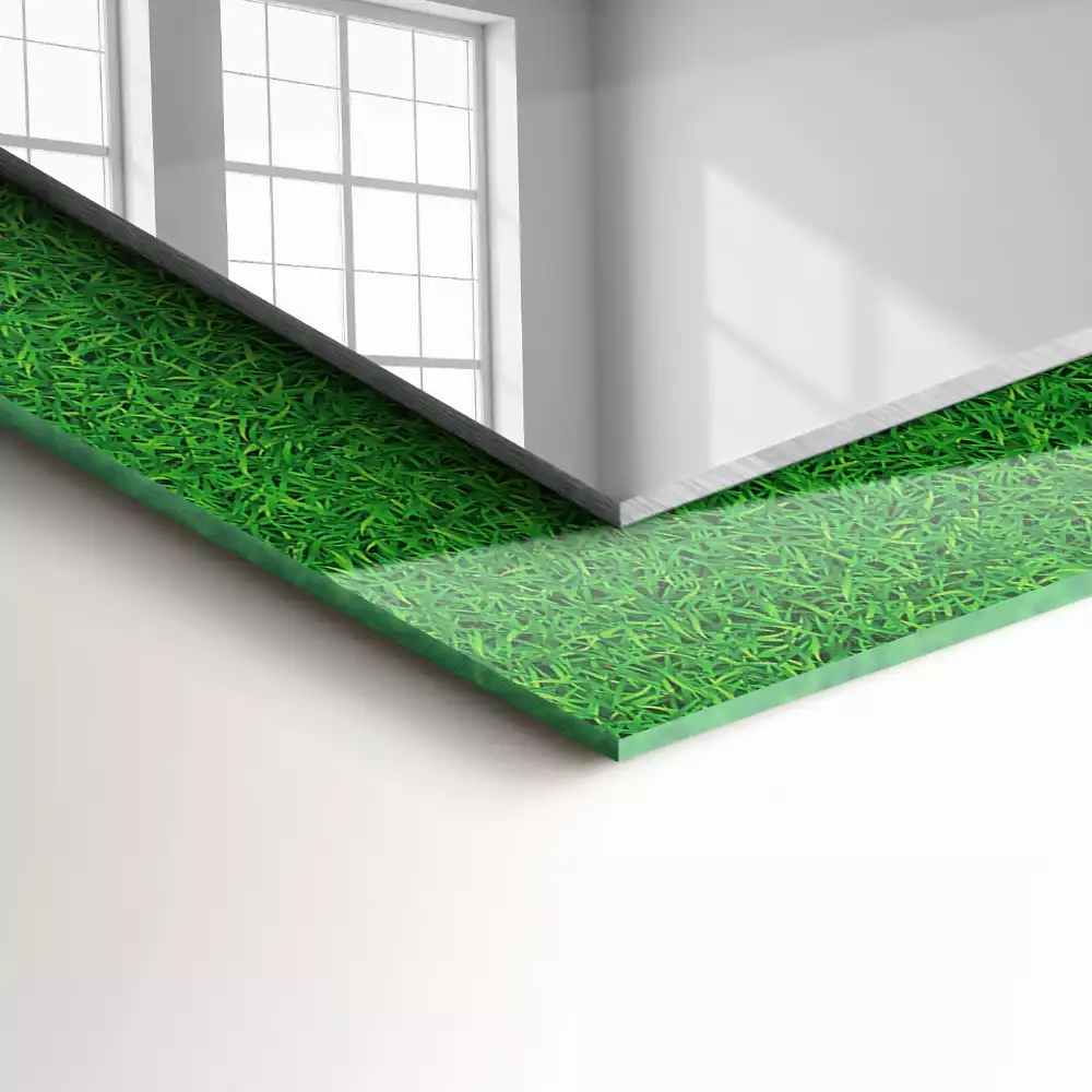 Oglindă dreptunghiulară cu ramă imprimată cu model iarbă verde