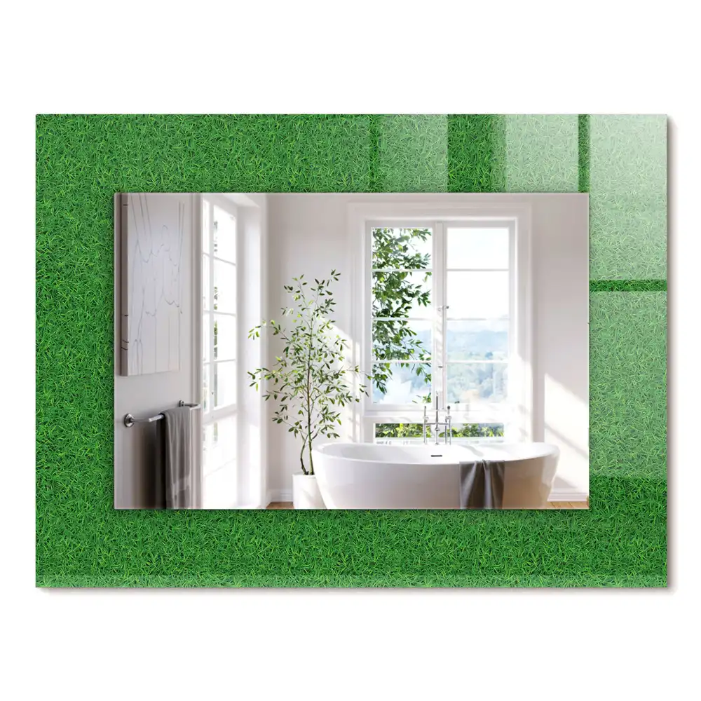 Oglindă dreptunghiulară cu ramă imprimată cu model iarbă verde