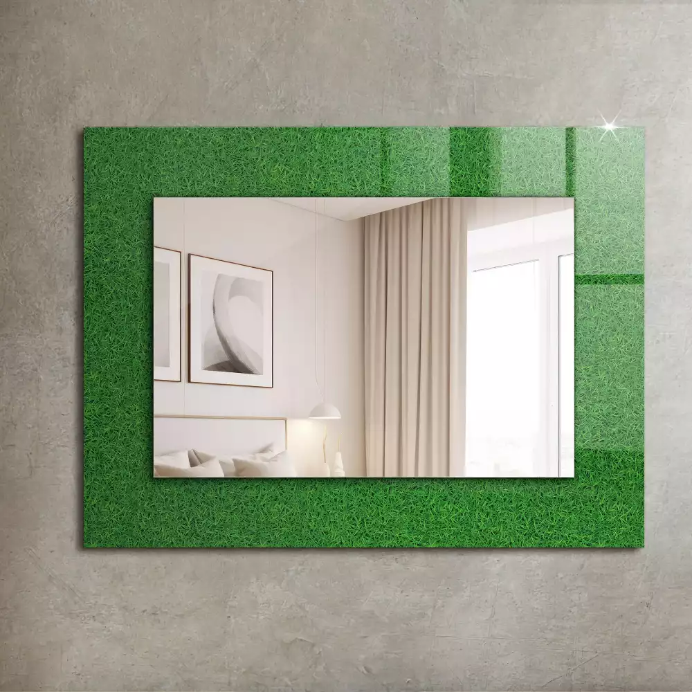 Oglindă dreptunghiulară cu ramă imprimată cu model iarbă verde