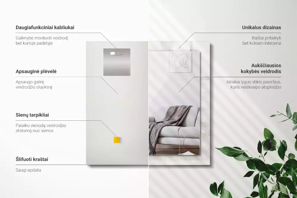 Oglindă dreptunghiulară cu decor texturat gri