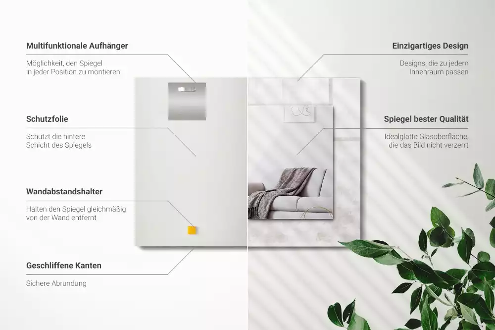 Oglindă dreptunghiulară cu decor texturat gri