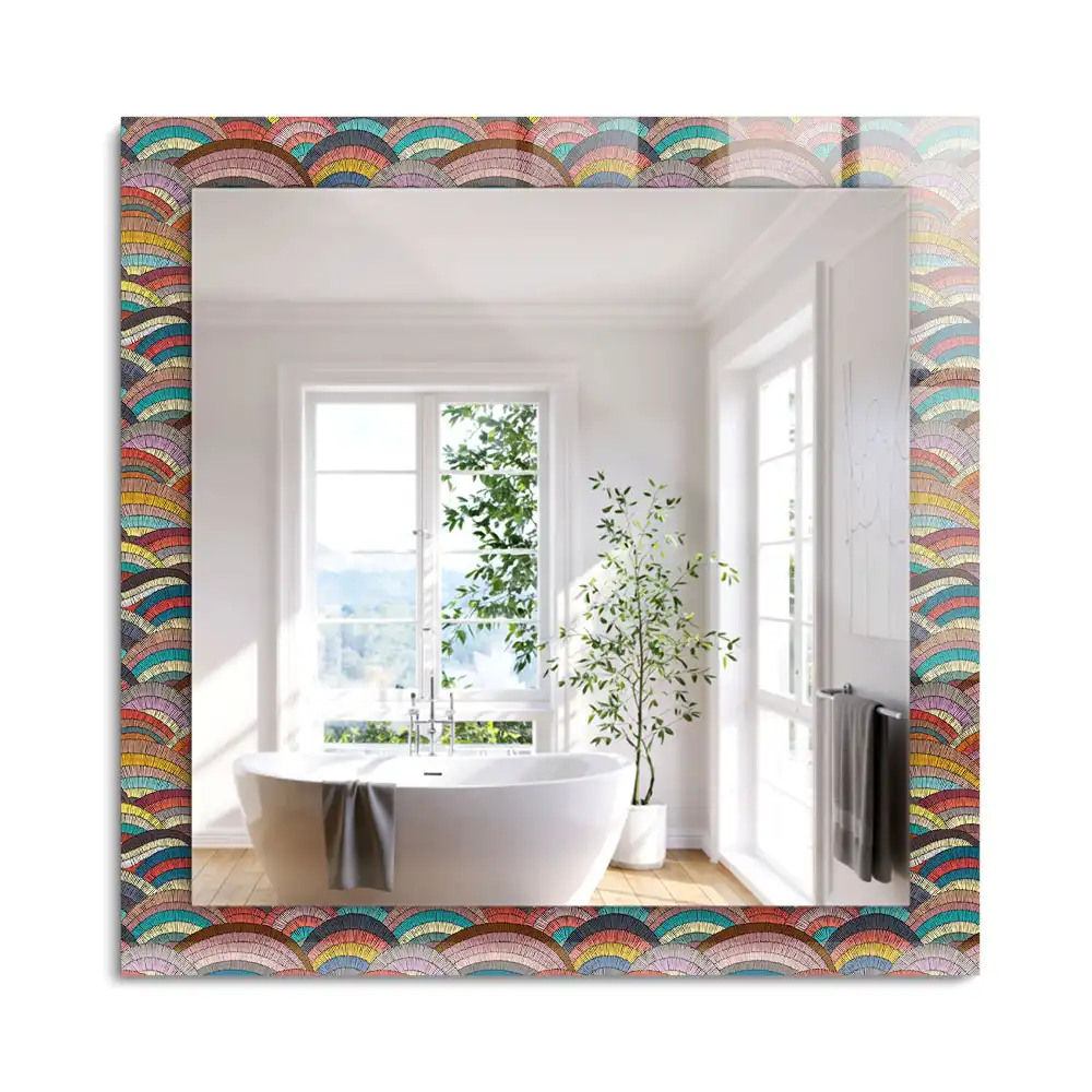 Oglindă decorativă de perete dreptunghiulară cu model valuri de arcuri colorate