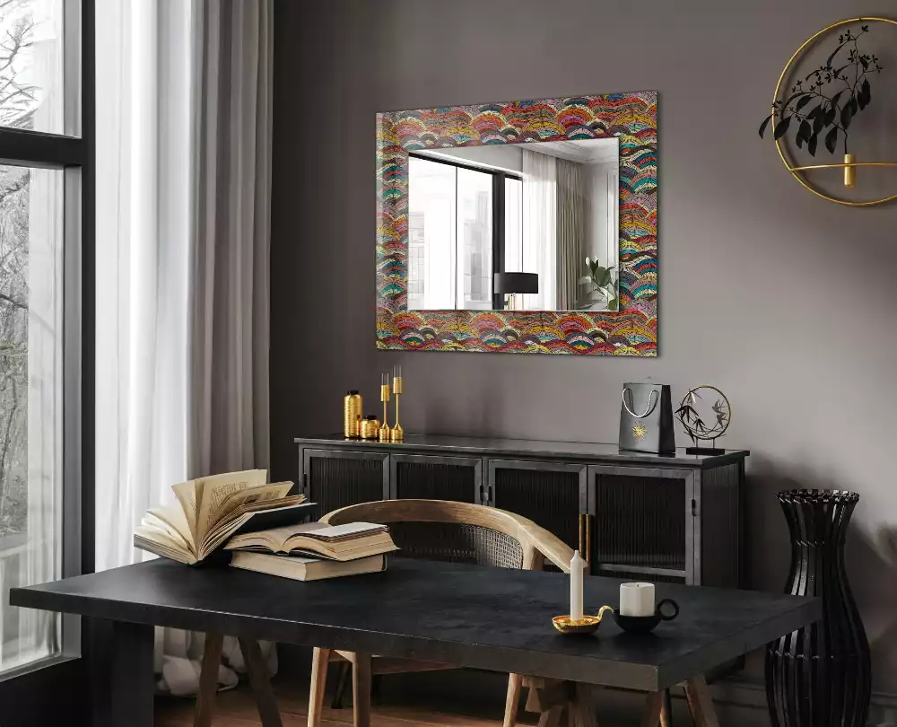 Oglindă decorativă de perete dreptunghiulară cu model valuri de arcuri colorate