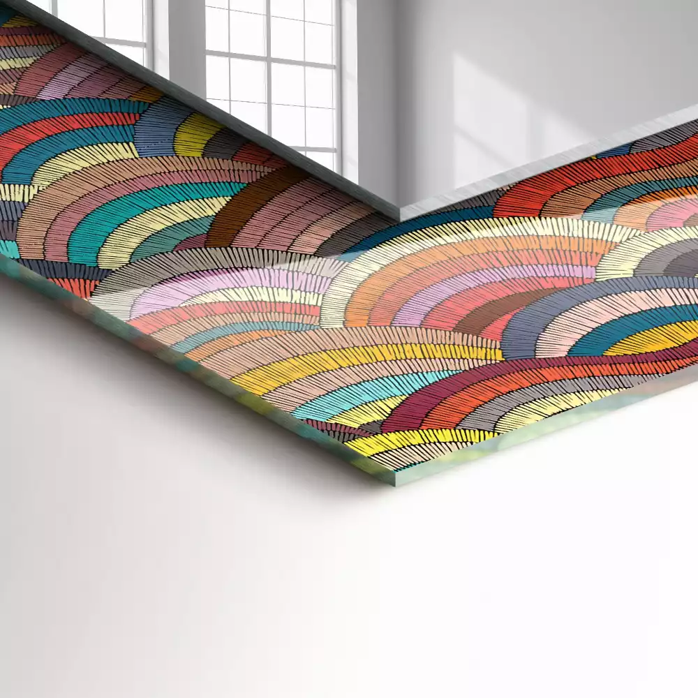 Oglindă decorativă de perete dreptunghiulară cu model valuri de arcuri colorate