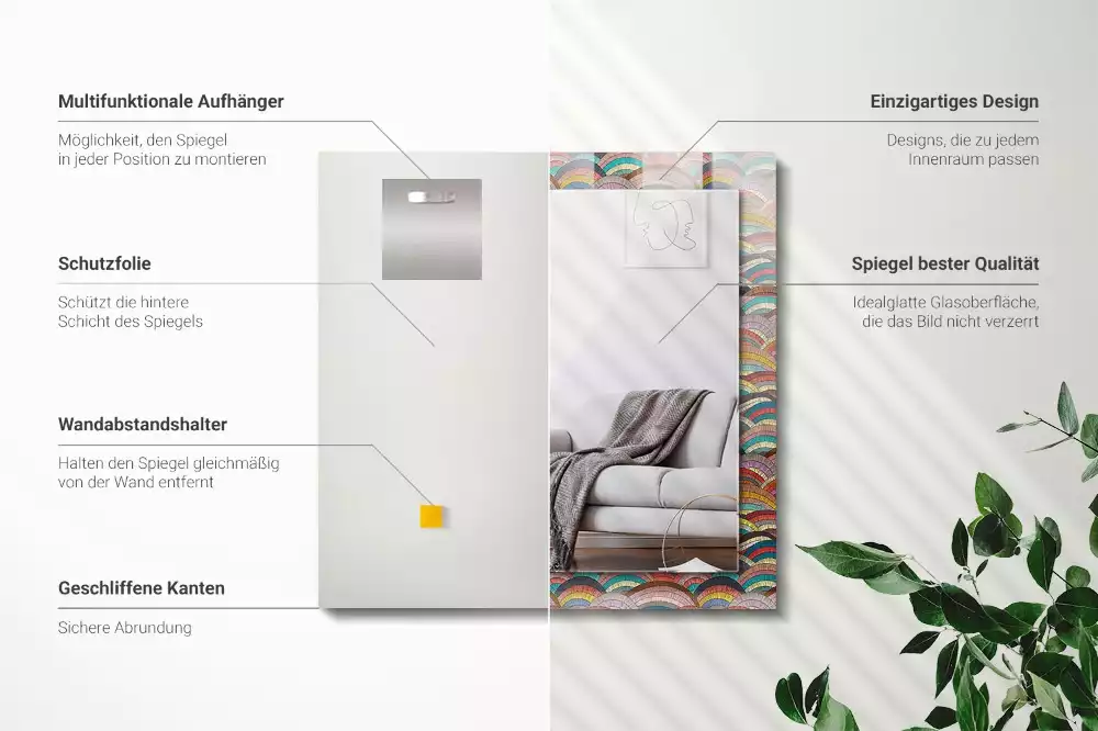 Oglindă decorativă de perete dreptunghiulară cu model valuri de arcuri colorate