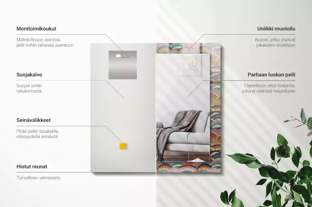 Oglindă decorativă de perete dreptunghiulară cu model valuri de arcuri colorate