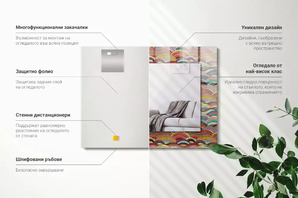 Oglindă decorativă de perete dreptunghiulară cu model valuri de arcuri colorate
