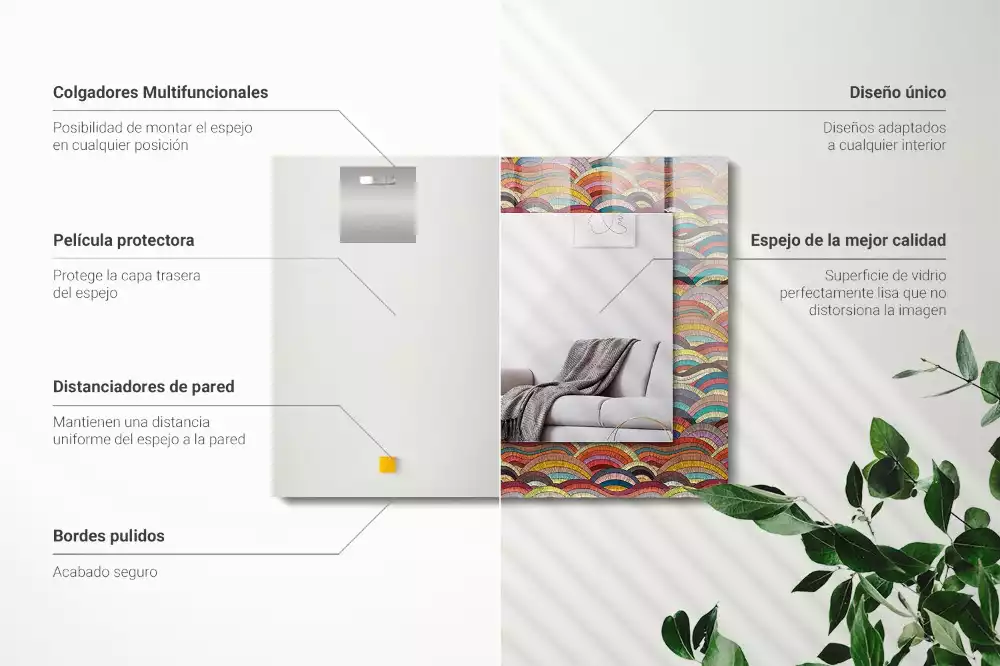 Oglindă decorativă de perete dreptunghiulară cu model valuri de arcuri colorate