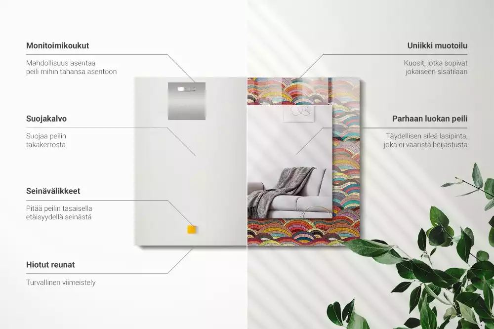 Oglindă decorativă de perete dreptunghiulară cu model valuri de arcuri colorate