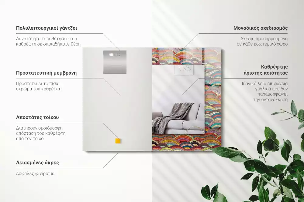 Oglindă decorativă de perete dreptunghiulară cu model valuri de arcuri colorate