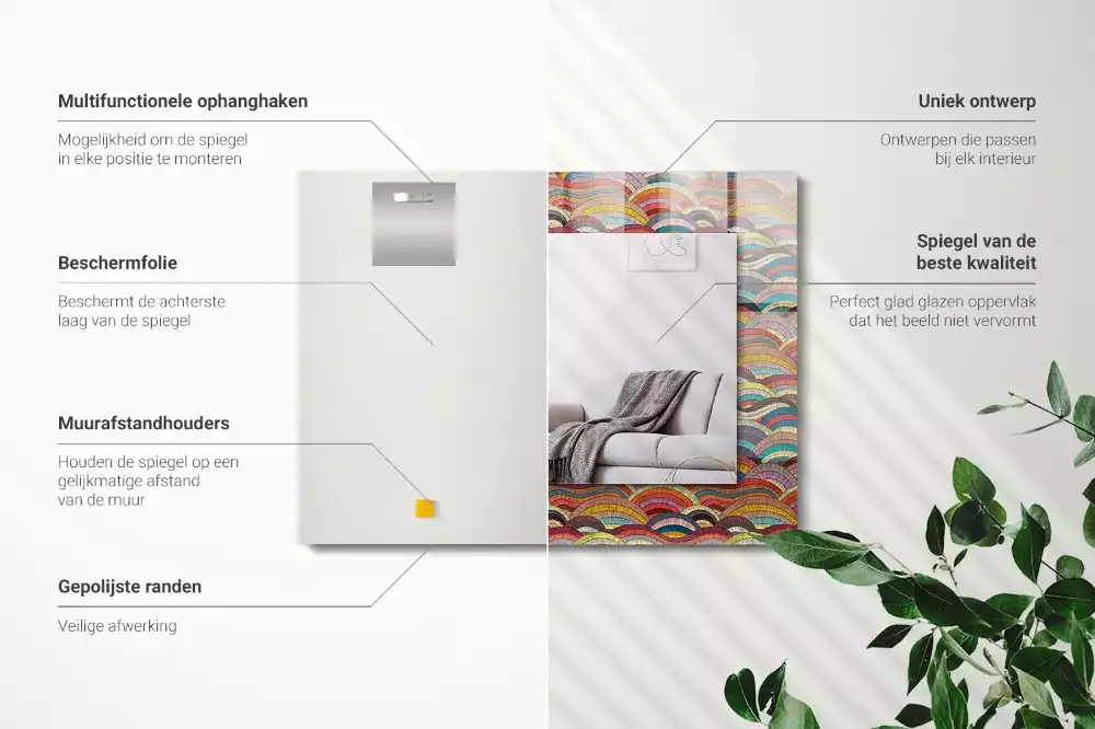 Oglindă decorativă de perete dreptunghiulară cu model valuri de arcuri colorate