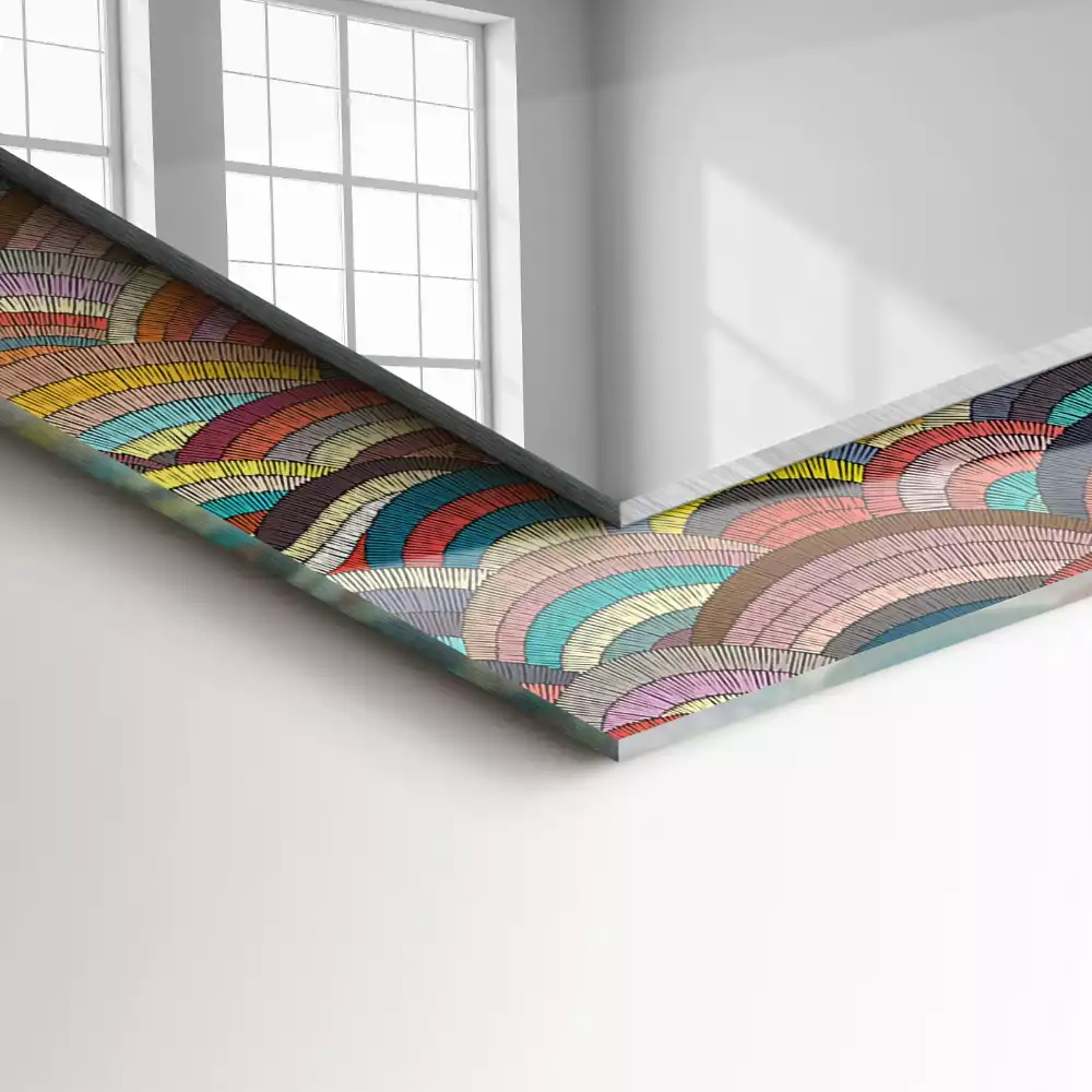 Oglindă decorativă de perete dreptunghiulară cu model valuri de arcuri colorate