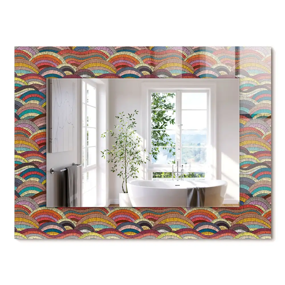 Oglindă decorativă de perete dreptunghiulară cu model valuri de arcuri colorate