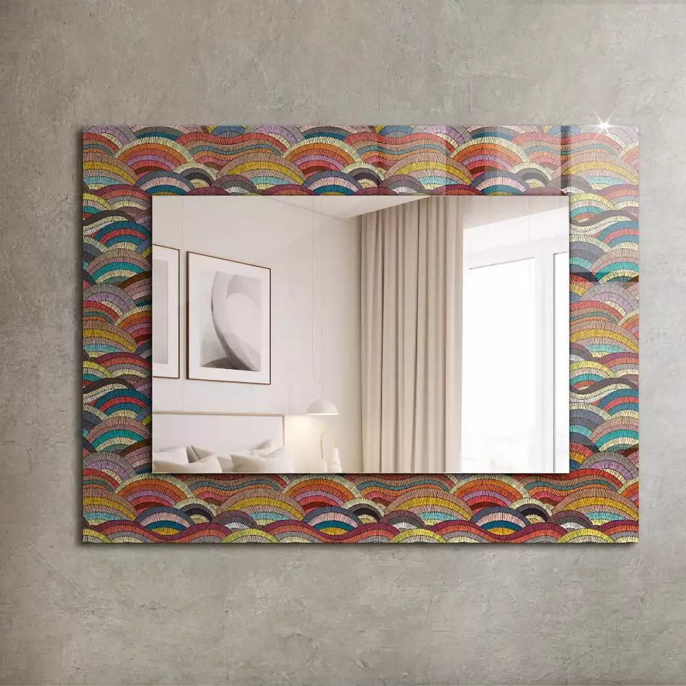 Oglindă decorativă de perete dreptunghiulară cu model valuri de arcuri colorate