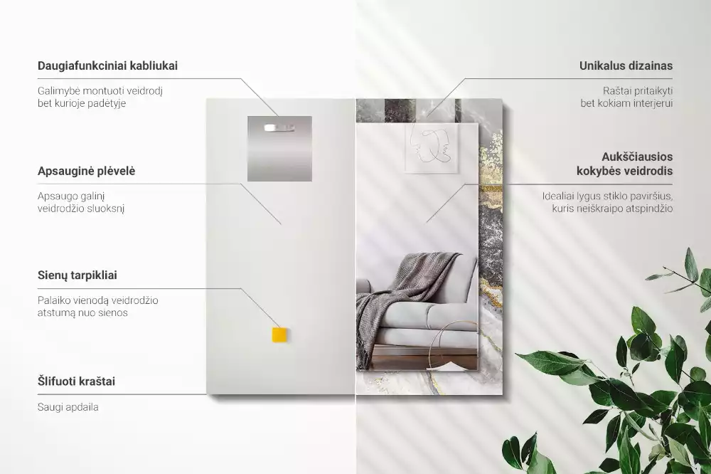 Oglindă dreptunghiulară cu ramă cu imprimeu abstract de marmură