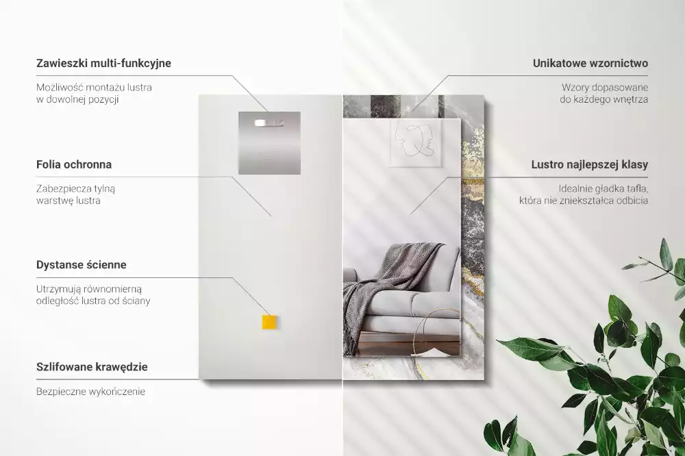 Oglindă dreptunghiulară cu ramă cu imprimeu abstract de marmură