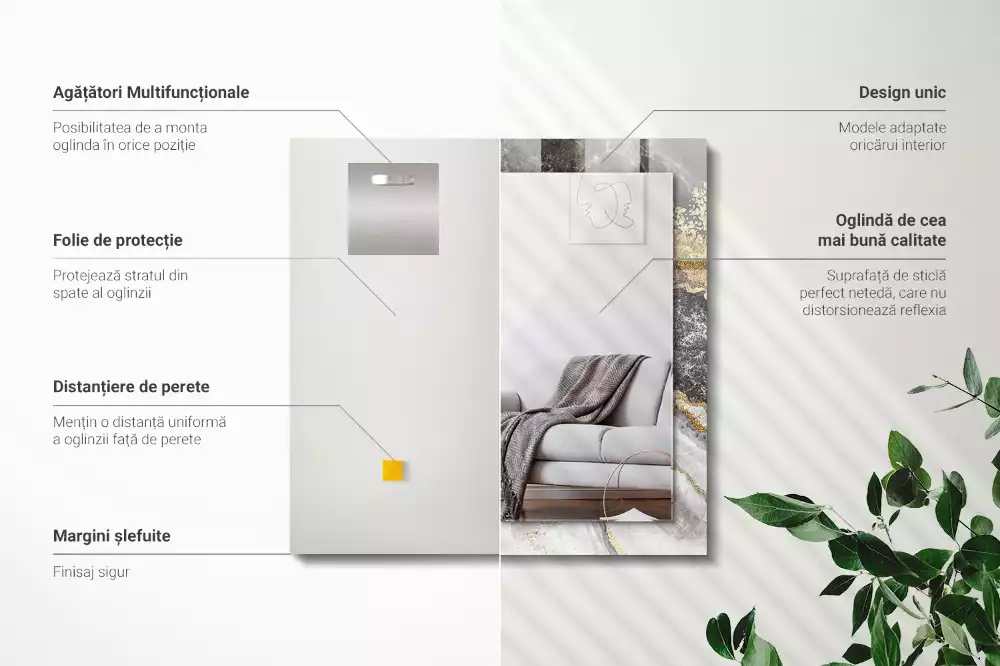Oglindă dreptunghiulară cu ramă cu imprimeu abstract de marmură