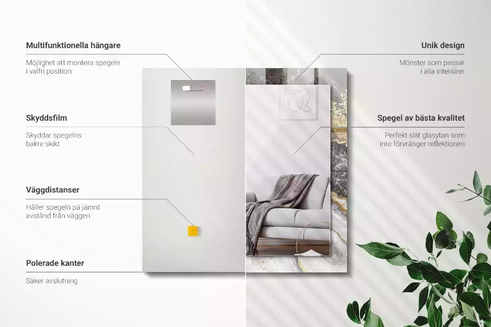 Oglindă dreptunghiulară cu ramă cu imprimeu abstract de marmură