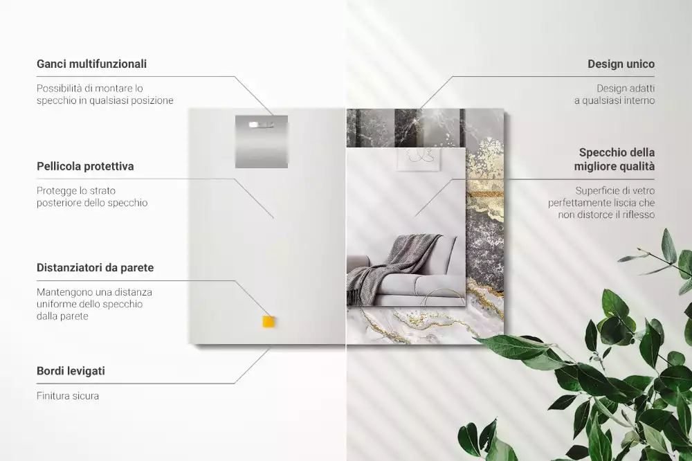 Oglindă dreptunghiulară cu ramă cu imprimeu abstract de marmură