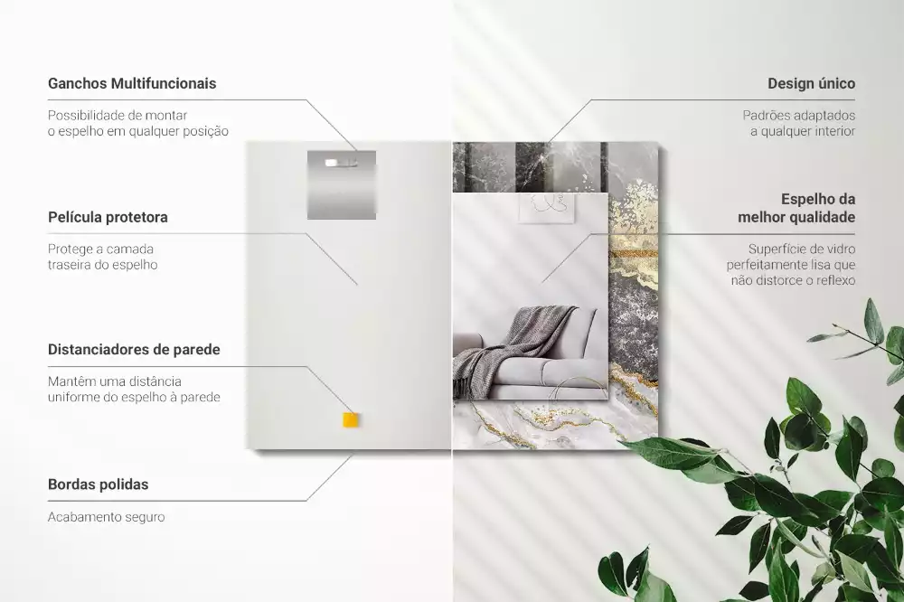 Oglindă dreptunghiulară cu ramă cu imprimeu abstract de marmură