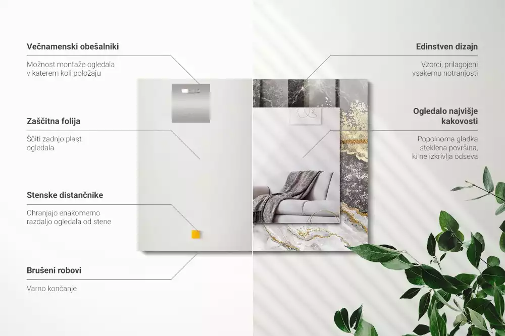 Oglindă dreptunghiulară cu ramă cu imprimeu abstract de marmură