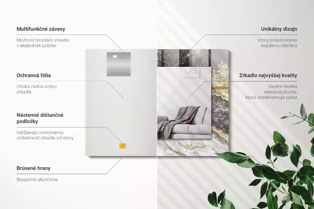 Oglindă dreptunghiulară cu ramă cu imprimeu abstract de marmură
