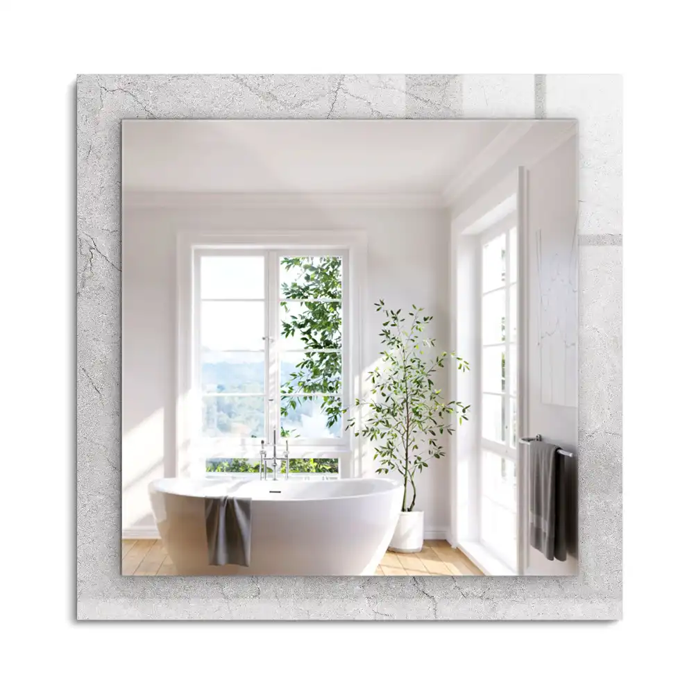 Oglindă dreptunghiulară cu ramă decorativă cu aspect de beton crăpat