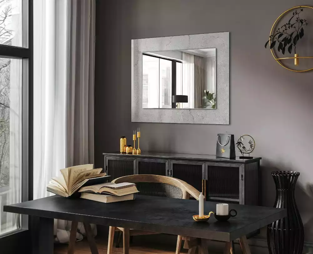 Oglindă dreptunghiulară cu ramă decorativă cu aspect de beton crăpat