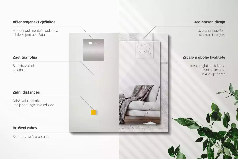 Oglindă dreptunghiulară cu ramă decorativă cu aspect de beton crăpat