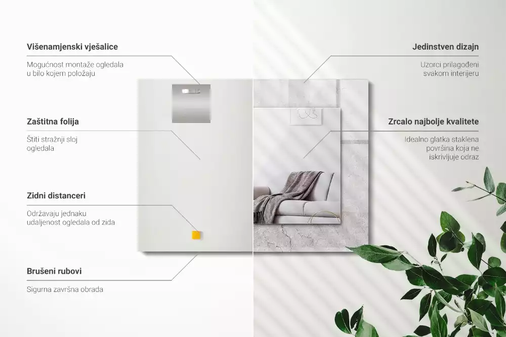 Oglindă dreptunghiulară cu ramă decorativă cu aspect de beton crăpat