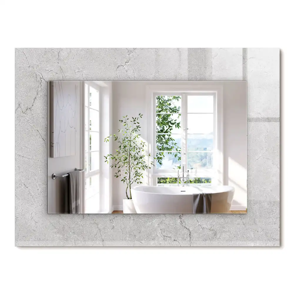 Oglindă dreptunghiulară cu ramă decorativă cu aspect de beton crăpat
