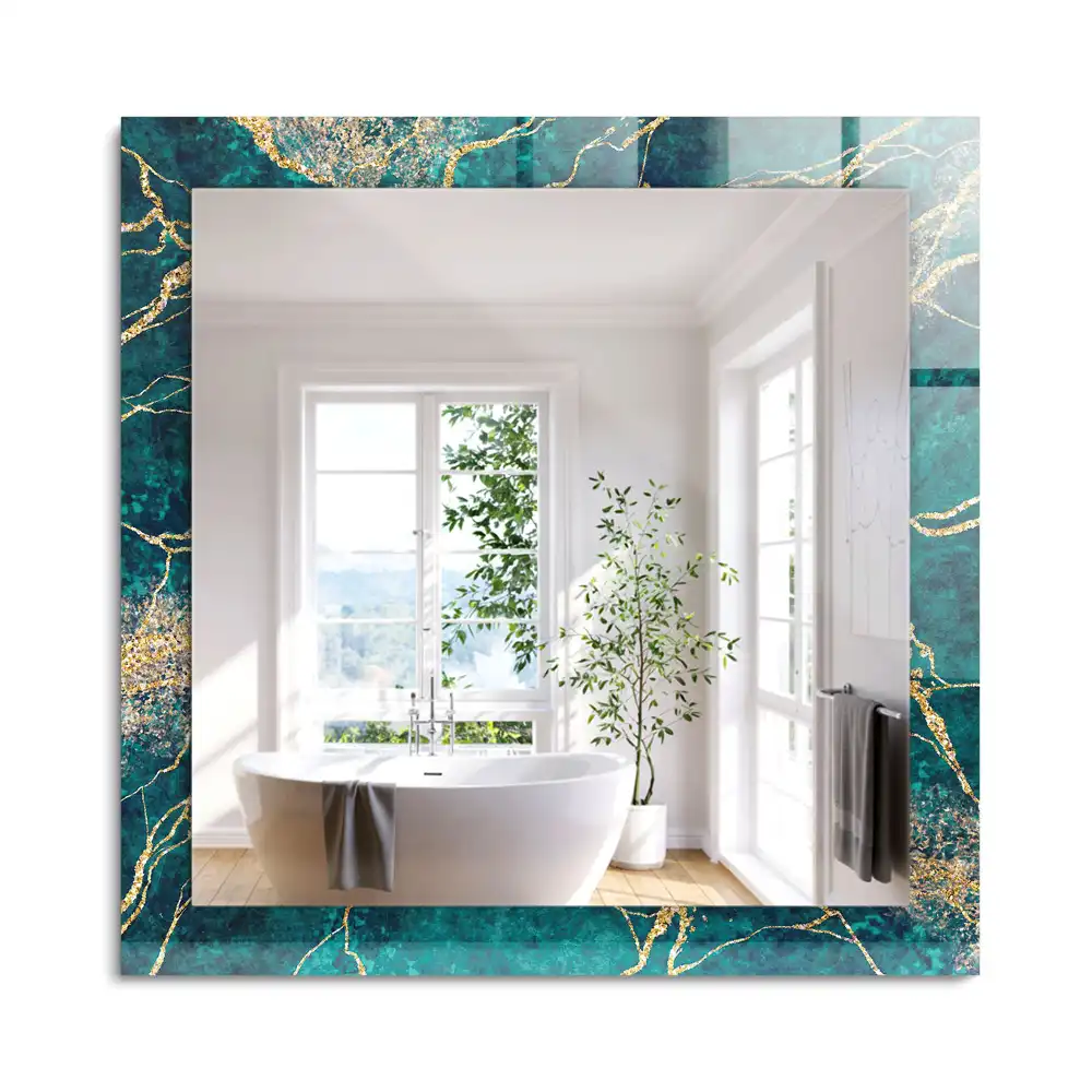 Oglindă decorativă dreptunghiulară cu ramă din marmură verde