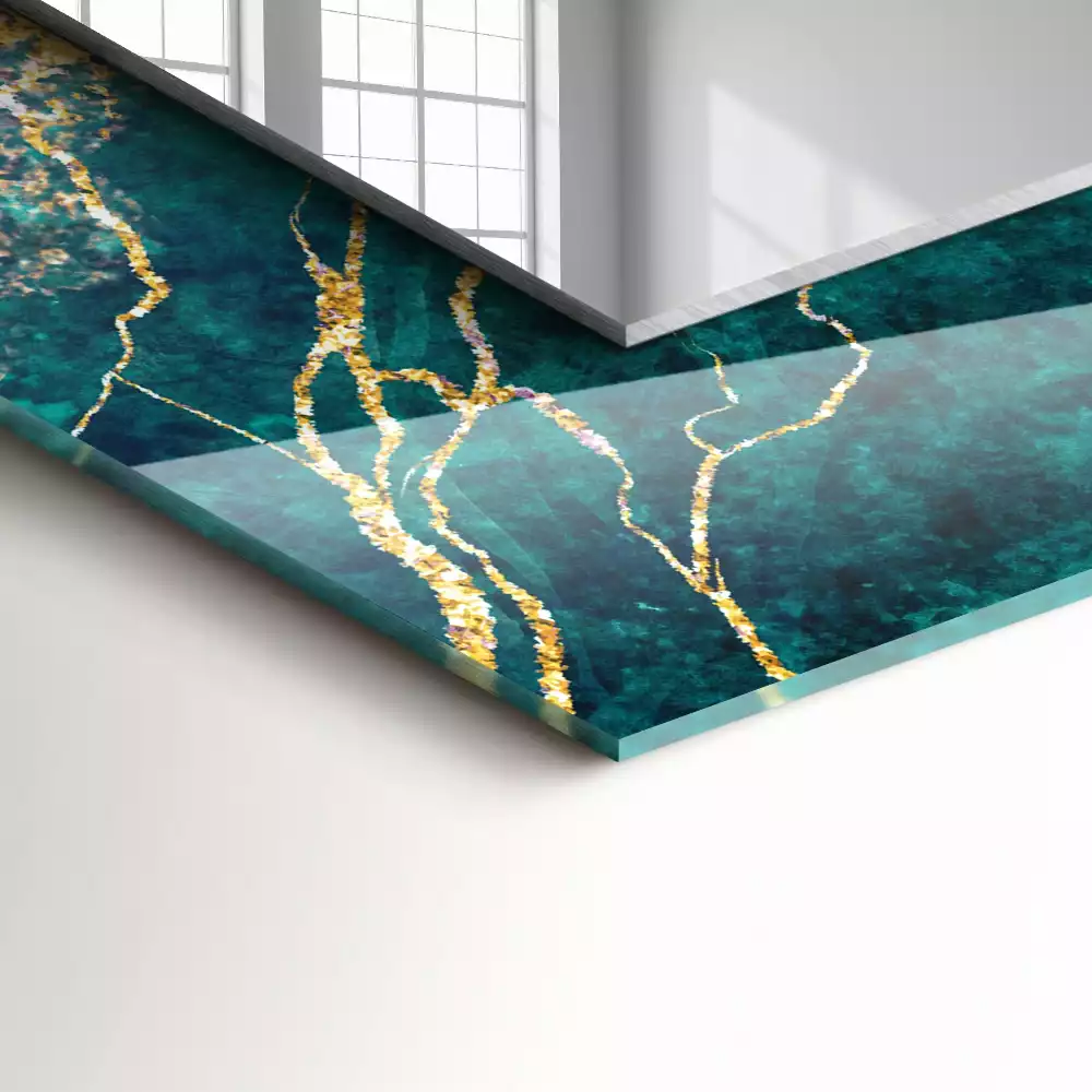 Oglindă decorativă dreptunghiulară cu ramă din marmură verde