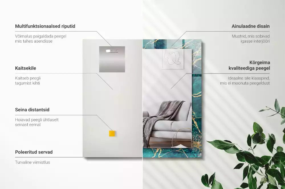 Oglindă decorativă dreptunghiulară cu ramă din marmură verde