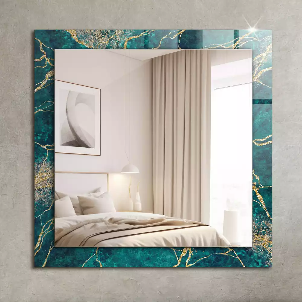 Oglindă decorativă dreptunghiulară cu ramă din marmură verde