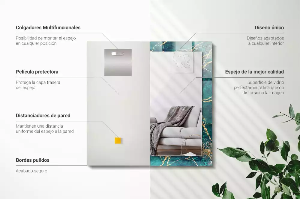 Oglindă decorativă dreptunghiulară cu ramă din marmură verde